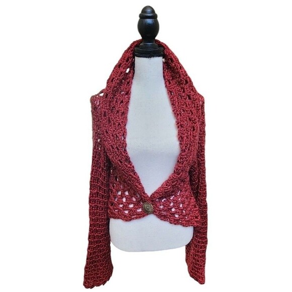 Red Crochet Shrug Bolero Granny Square Stitch - Picture 1 of 7